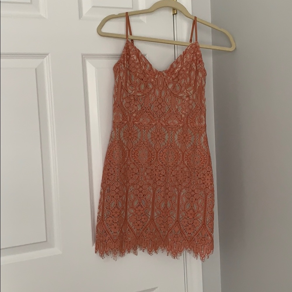 Express pink and beige lace cocktail dress